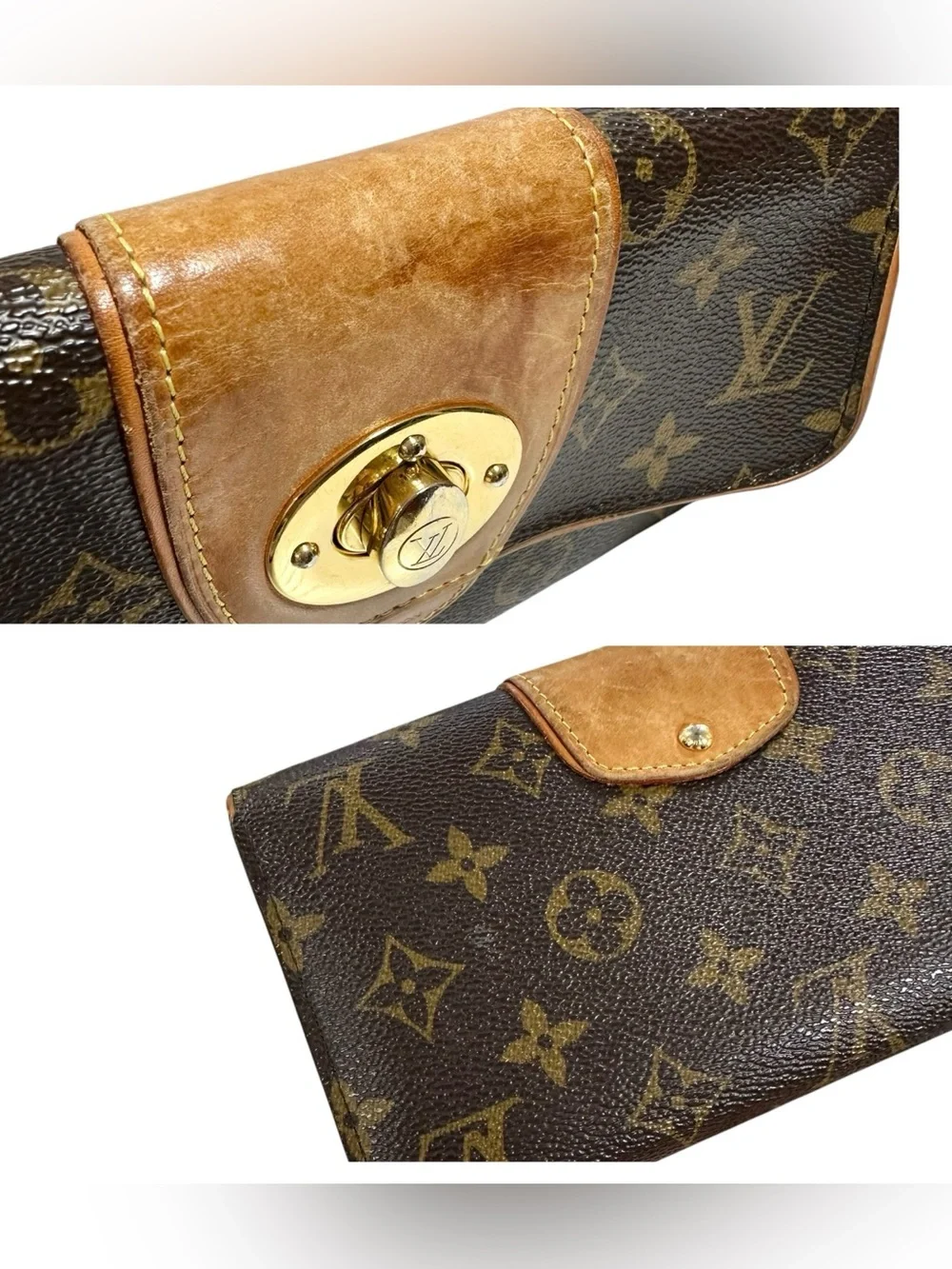Louis Vuitton Monogram & Vachetta Leather Bowtie Sarah Wallet on Chain with Box